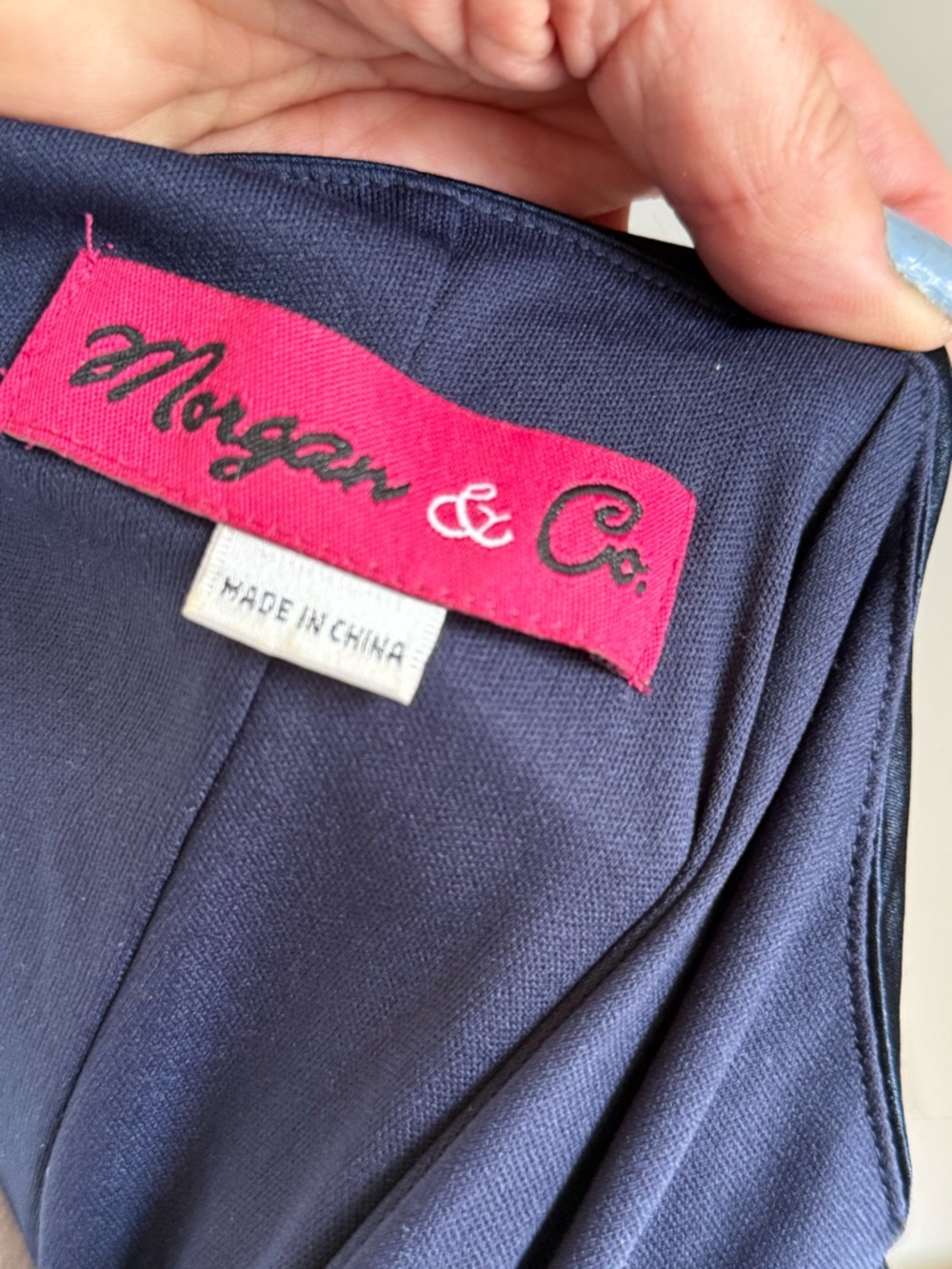 Morgan & Co. Navy Satin Halter Asymmetrical Ruffle Dress - Picture 14 of 14